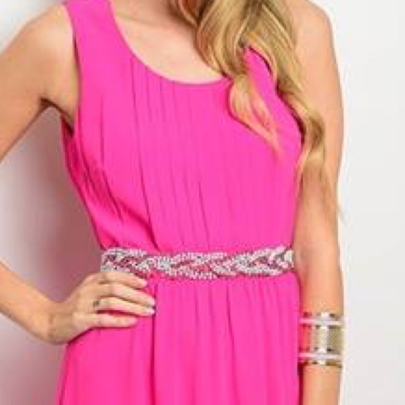 Fuchsia Beaded Belt Maxi Dress - Picture 2 of 5